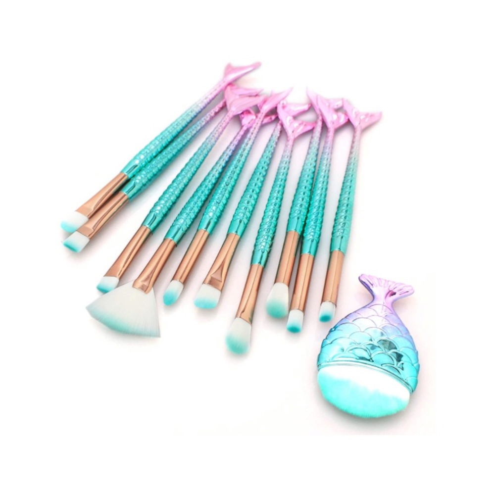 11PCS Makeup Brushes Set with Colorful Fish Tail